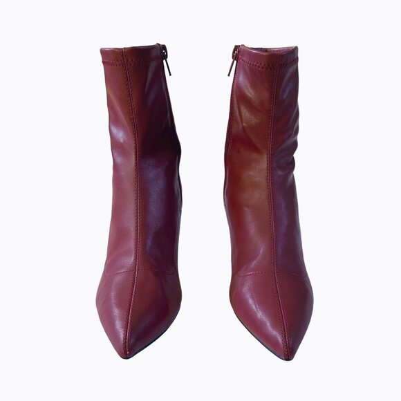 Madden Girl Burgundy Leather Ankle Boots 7 Kitten Heel Y2K 90s Vamp Dark Romance - Picture 4 of 10